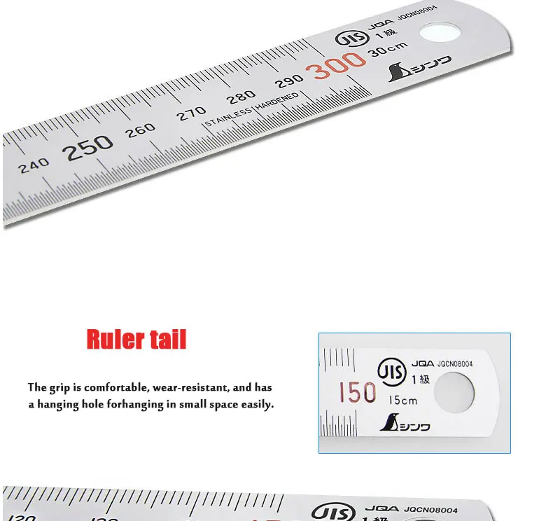 SHINWA Steel Iron ruler Stainless steel ruler Thickened scale steel ruler 15 30 60 100cm