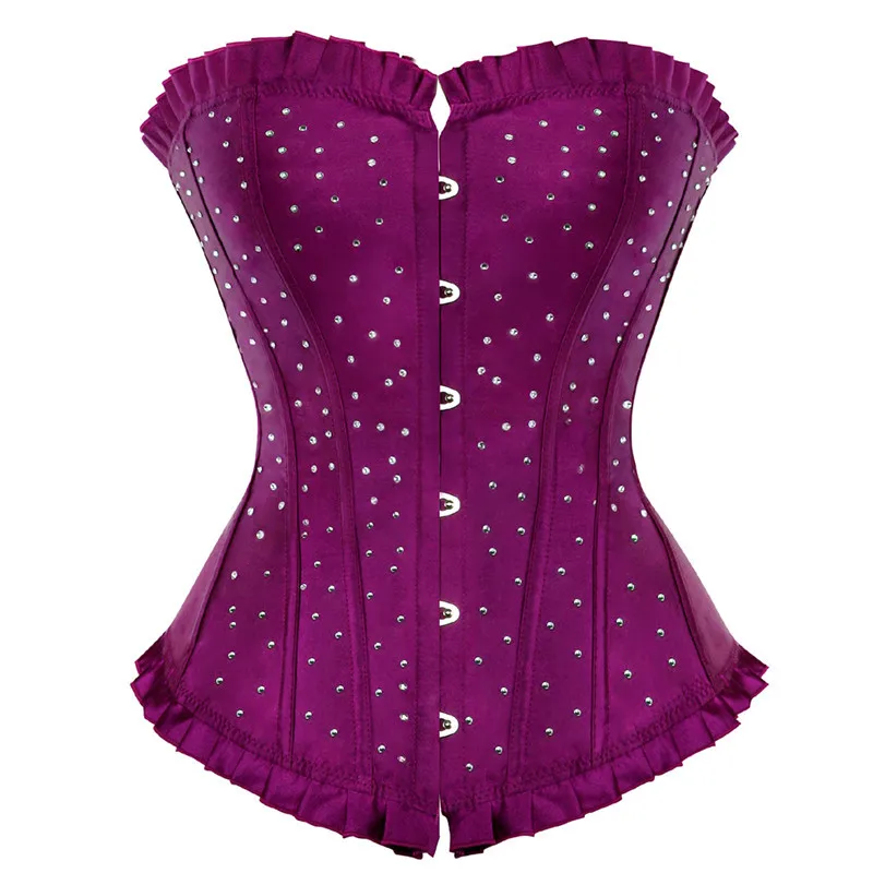 Caudatus Overbust Corsetto Più Bustier Strass Raso Costume Showgirl Top Lingerie Corsetto Corsetto Burlesque Più Il Modo di Formato Blu