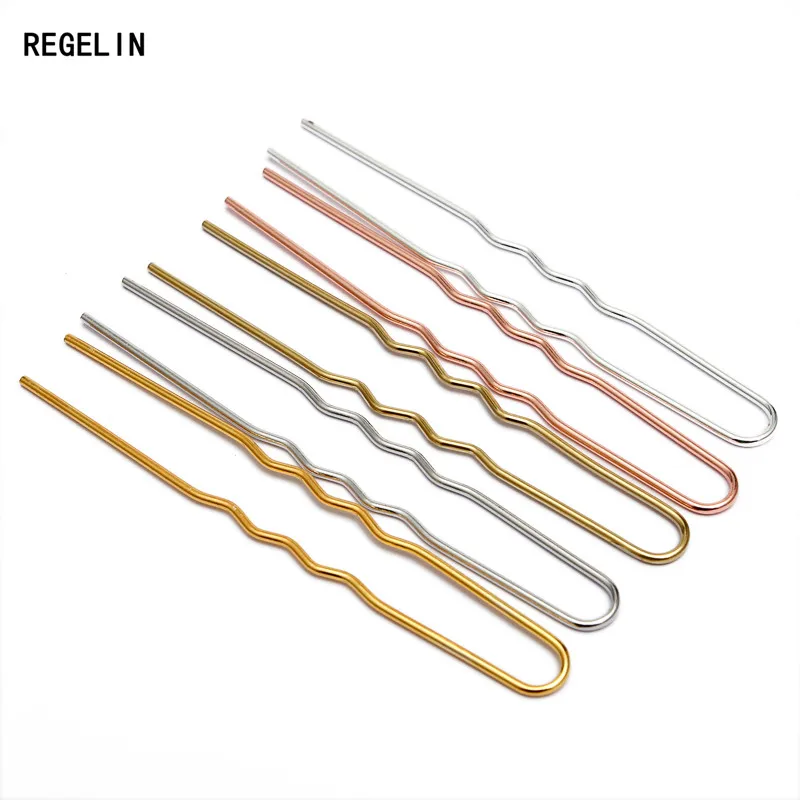 REGELIN 70mm*1.2mm Raw Brass Rose Gold Color Hair Sticks U shape Hair Pins Blank Base Setting For Women Jewelry Bulks 50pcs/lot