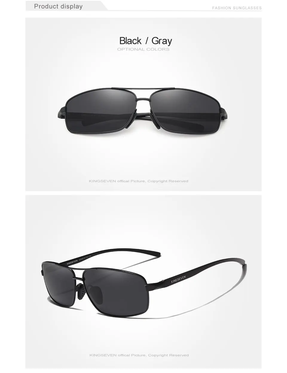 KINGSEVEN Vintage Retro Marken-Designer Polarisierte Sonnenbrille für Herren, Quadratische Klassische Herren-Sonnenbrille UV400 N7088 – Detail 7