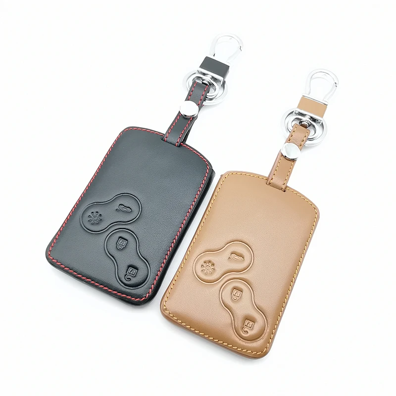 4 Button Car Leather Key Cover Protector Holder for Renault Clio Megane Logan 2 3 Scenic Koleos Card Keychain Case