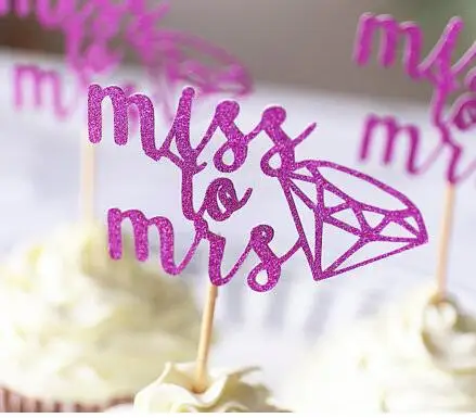 

glitter miss to mrs wedding Engagement rings cupcake toppers valentine's day Anniversary party decoration doughnuttoothpicks