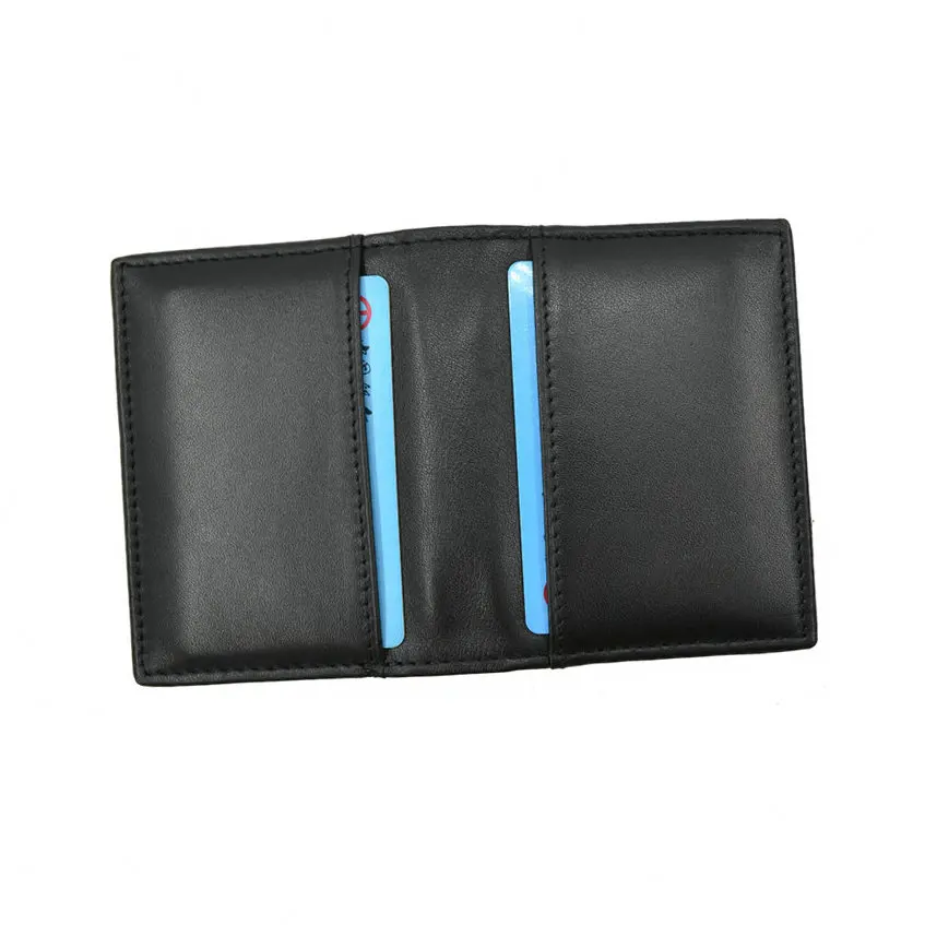 GENODERN Genuine Leather Card Holder Black Credit Card Holders Wallet First Cowhide Card Holders Case Gift for Man