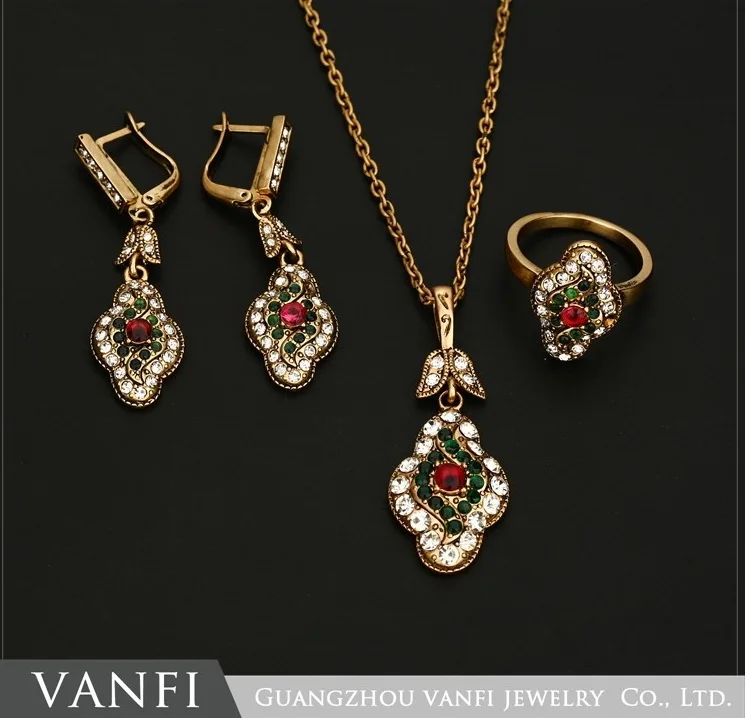 

Top Quality Green Resin Jewelry From Turkish New Necklace Earring Sets Antique Gold Women Jewelry Sets