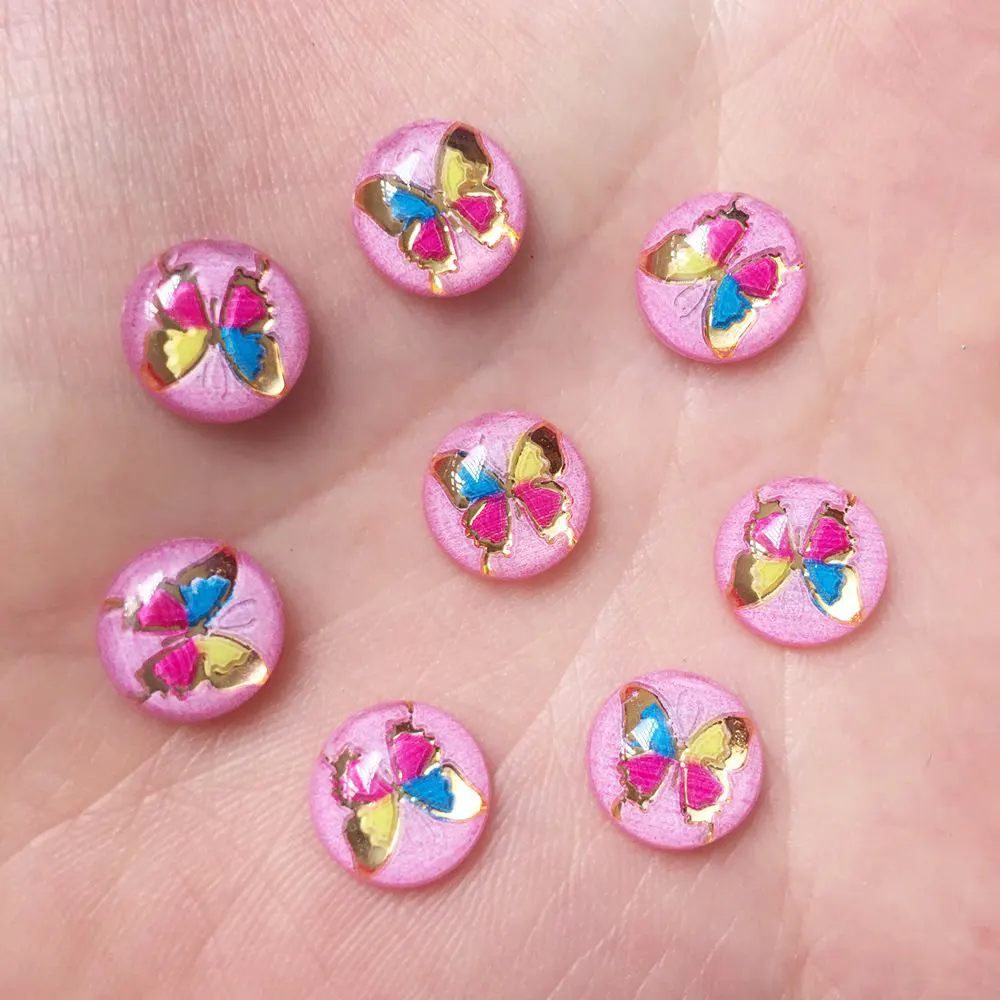 New 80pcs Acrylic 10mm Round Delicate Butterflies Gem Flatback Rhinestone Scrapbook Ornaments DIY W39