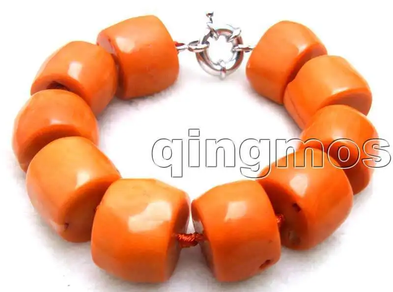 

Qingmos GENUINE 15-20mm Orange NATURAL Coral Thick Slice 8.5-9.5" Bracelet-bra225 wholesale/retail Free shipping