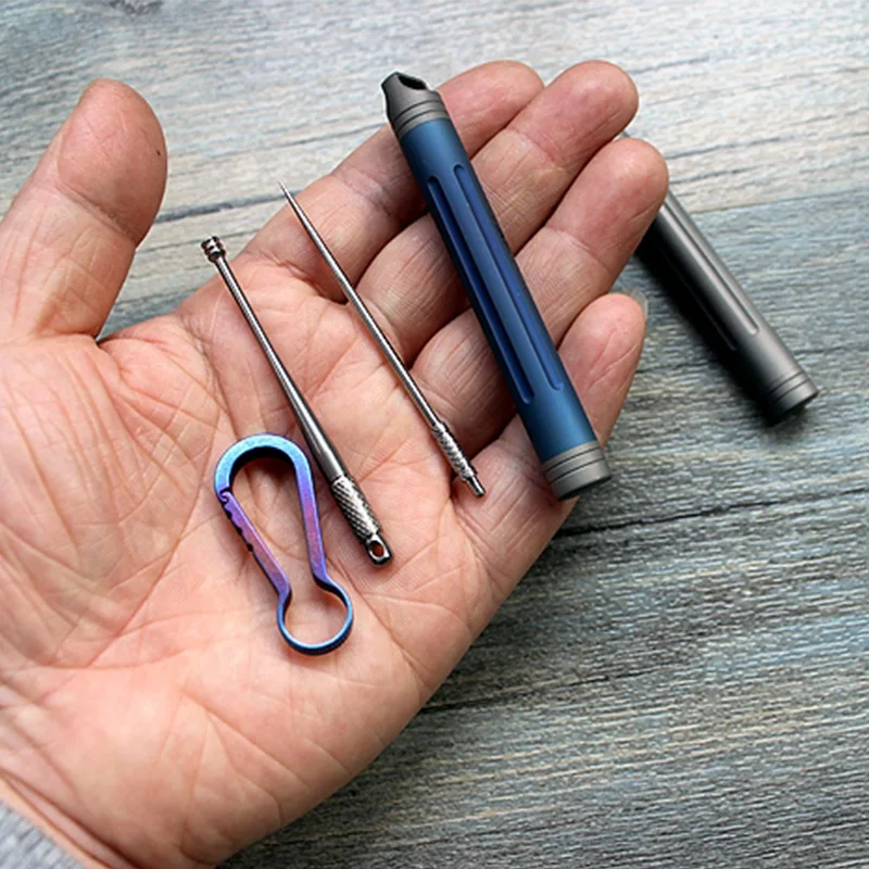 1PC EDC Portable Titanium Alloy EDC Waterproof Bottle Toothpick Earpick Set Keychain Hang Buckle Self-cleaning Tool Tableware