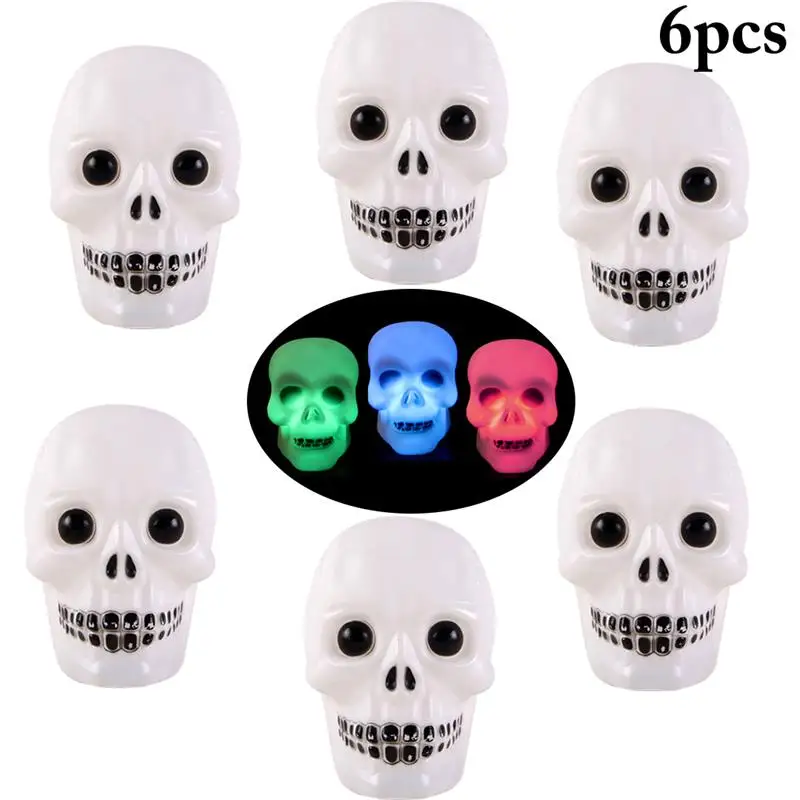 6pcs Skull Mix LED Halloween Lighting Flash Light Scary Night Light Bedroom Luminous lamp for Fun Halloween Party Decoration