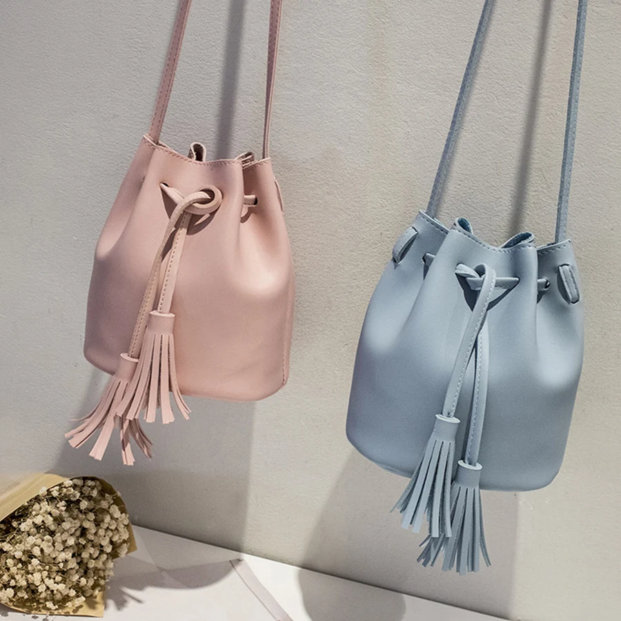 Vintage Small Women Tassel Bucket Bag For Luxury Handbags Women Shoulder Bags Designer Girls Drawstring Messenger Crossbody Bag