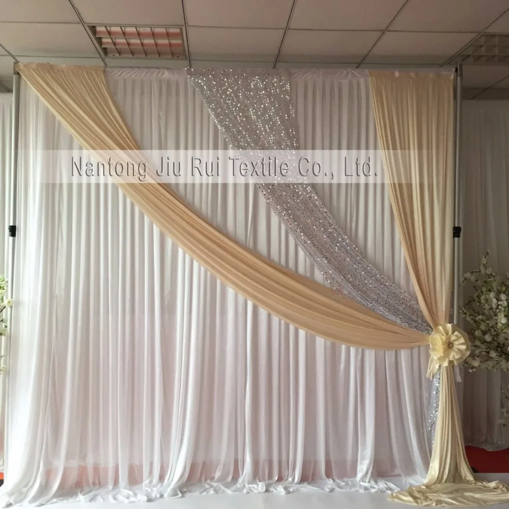 2 pcs/lot 3m Hx 3mW  Hot Sale  White Curtain With Cream Silver Sequin Drape  Wedding Backdrop