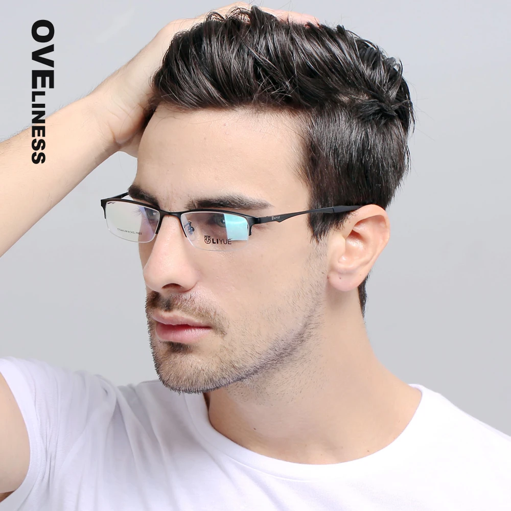 Monture de lunettes en titane pur pour homme, verres optiques demi-bord, prescription