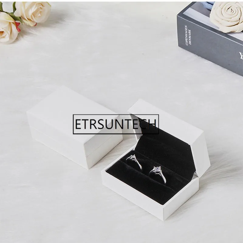 100pcs Engagement Wedding Couple Ring Box Black Brown White Jewelry Rings Packaging Box Gift Box Earring Stud Storage Case