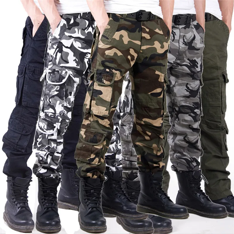 

Camouflage Cargo Pants Men Multi Pocket White Black Work Casual tactical pants Men trousers Spring Summer Clothes