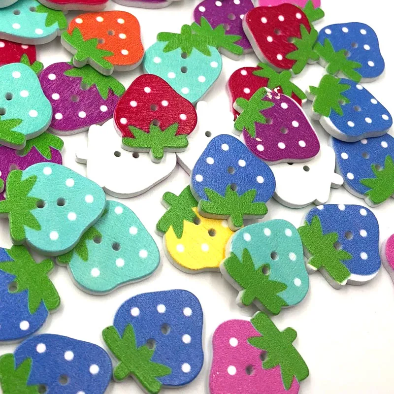 50pcs Mix Strawberry Wooden Buttons Fit Sewing Scrapbooking decoration 25mm WB479