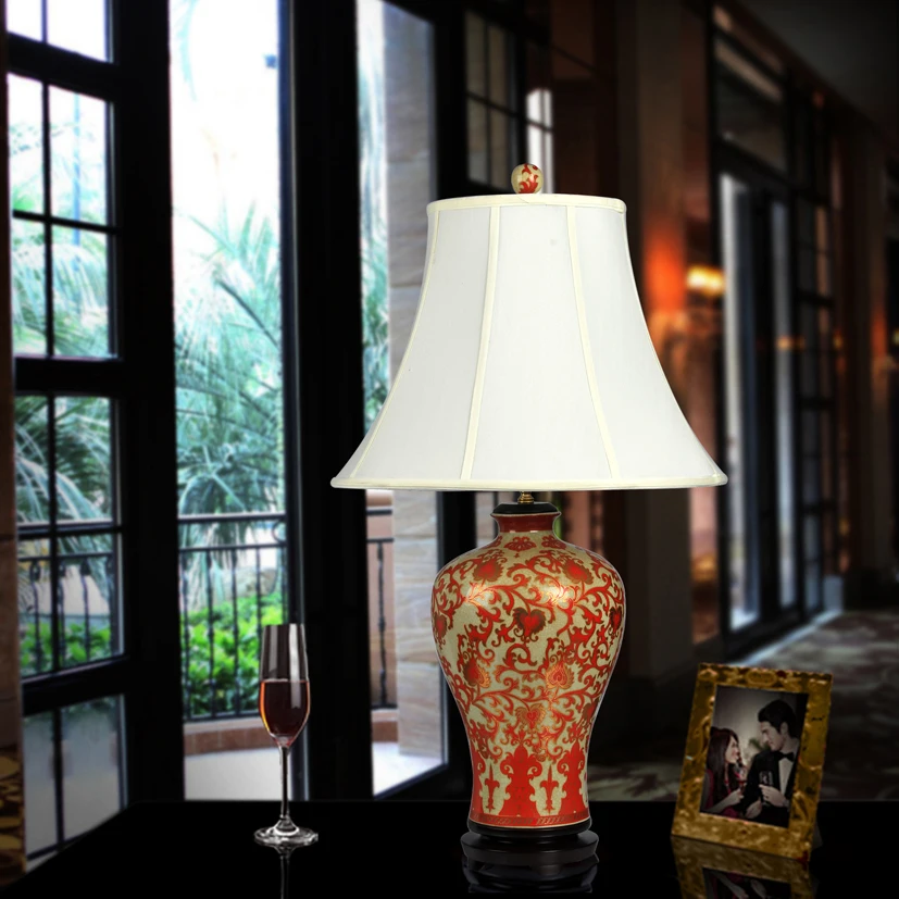 Vintage chinese bedroom living room wedding table lamp Jingdezhen porcelain ceramic table lamp art christmas table lamp