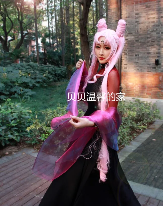 

Princess Small Lady Chibi Usa Chibiusa black Cosplay Costume dress with cape 110