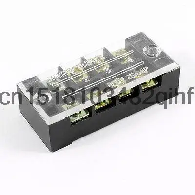 AC 600V 25A Dual Rows 4P 4 Positions Covered Barrier Screw Terminal Block