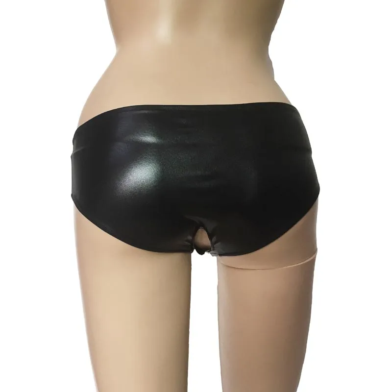 Women Faux Leather Erotic Open Crotch Panties Underwear Thong Brief Fetish Sexy Fantasy Wet look Shiny Latex Style Knickers