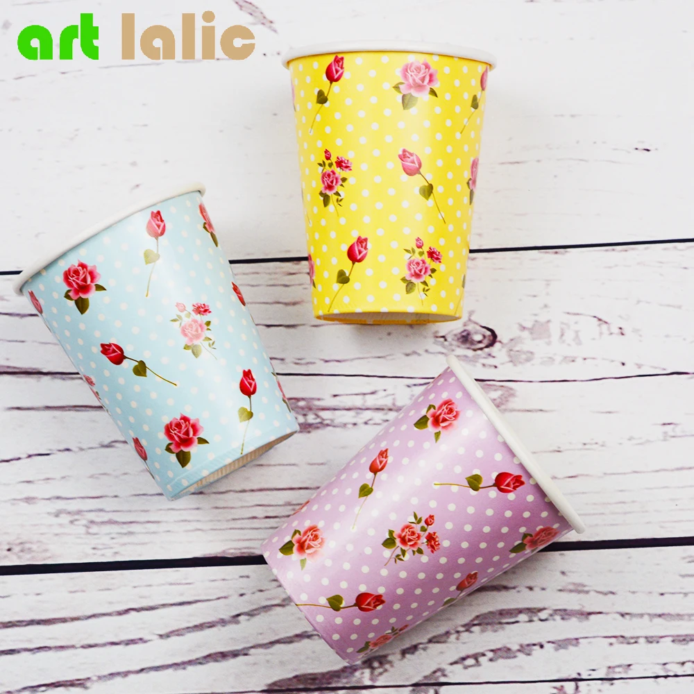 12Pcs Lot Rose Flower Paper Cups for Floral Party Supplies, Wedding Shower Birthday Party Favor