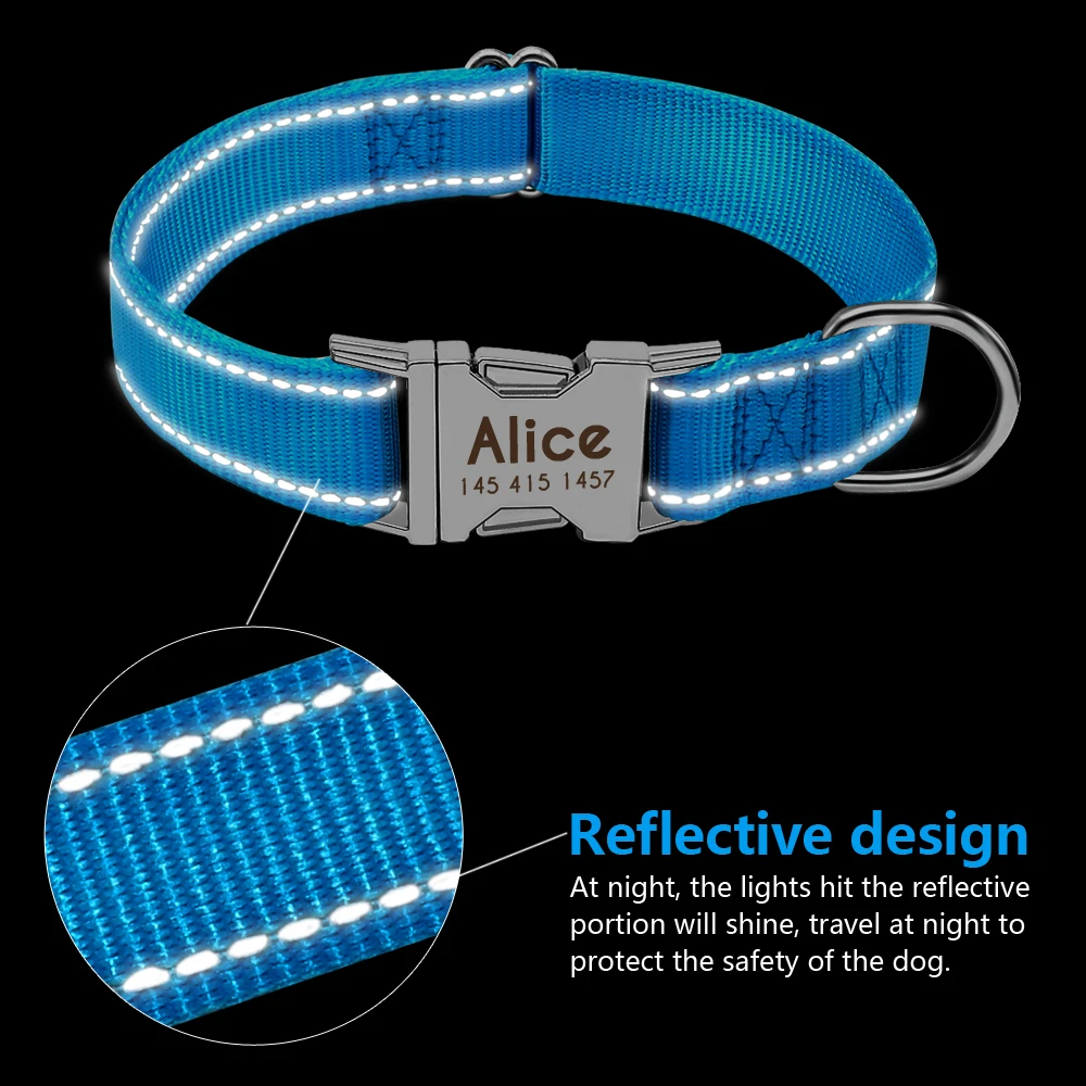 Personalized Dog Collar Durable Nylon Reflective Collar Custom Pet Dogs Collars For Small Medium Large Dogs