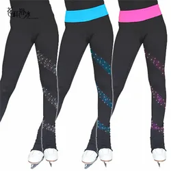 Ice skating long pants Figure Skating Trousers customized warm fleece Adult Child Competition Performance shiny Rhinestone