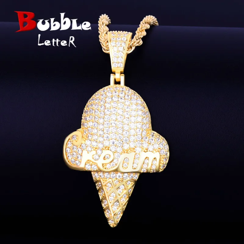 Ice Cream Shape Necklace & Pendant  Cubic Zircon Men's Hip Hop Street Rock Jewelry