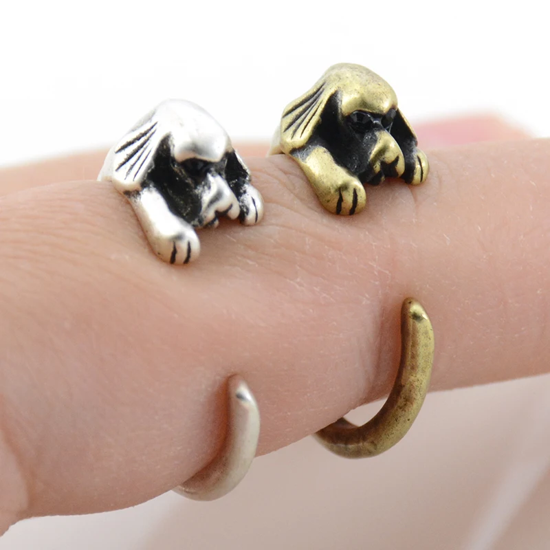 Vintage Cocker Spaniel Dog Wrap Anillos Couple Rings For Women Boho Brass Knuckle Animal Anel Ring Men Jewelry Gifts For Lovers