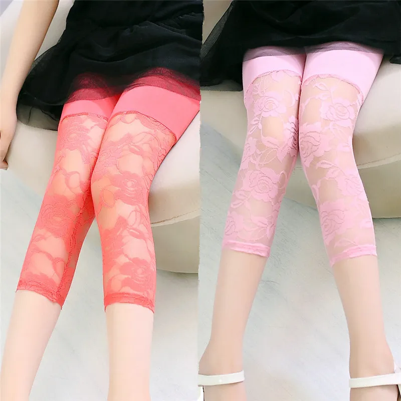 Retail 3-10years 9 color gauze Modal footless girls knee length capri pants Cropped clothing kids leggings children summer cool