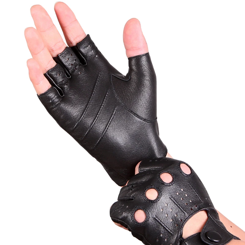 Spring Summer Man's Half Fingers Gloves Thin Breathable Anti-Slip Leather Fitness Gloves Male Moto Semi-Finger Mittens M046P