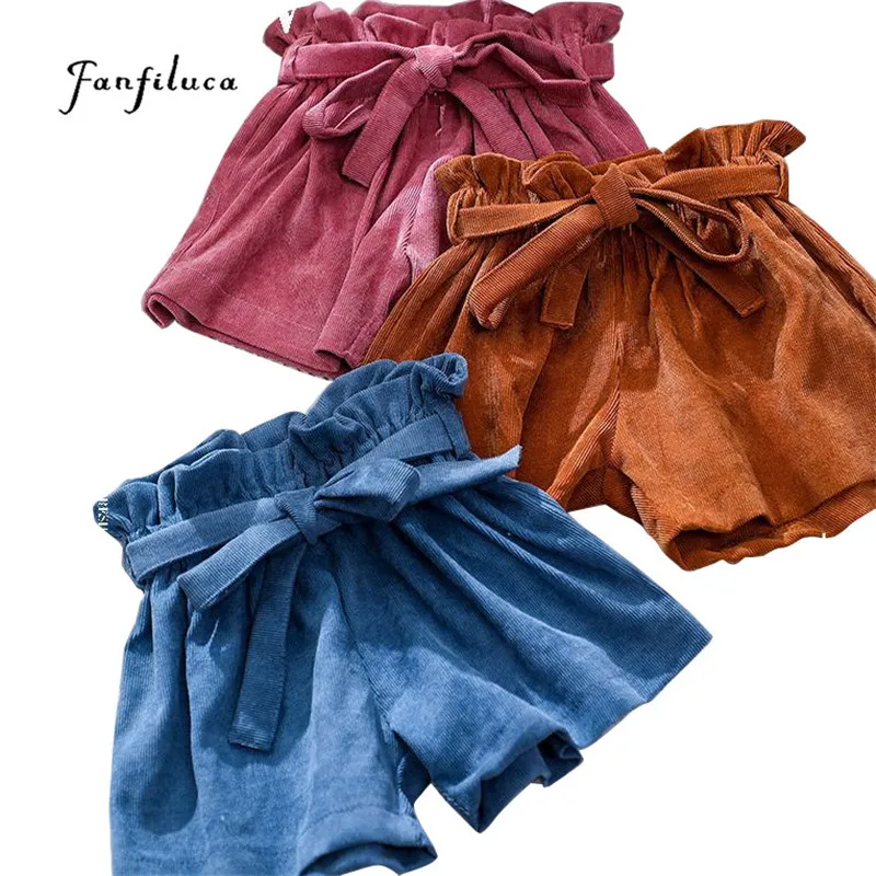 Fanfiluca Baby Girls Pants Solid Bow Ruffle Pants Fashion Autumn Winter Shorts Corduroy PP Shorts For Children 1-5 Years