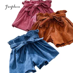 Fanfiluca Baby Girls Pants Solid Bow Ruffle Pants Fashion Autumn Winter Shorts Corduroy PP Shorts For Children 1-5 Years