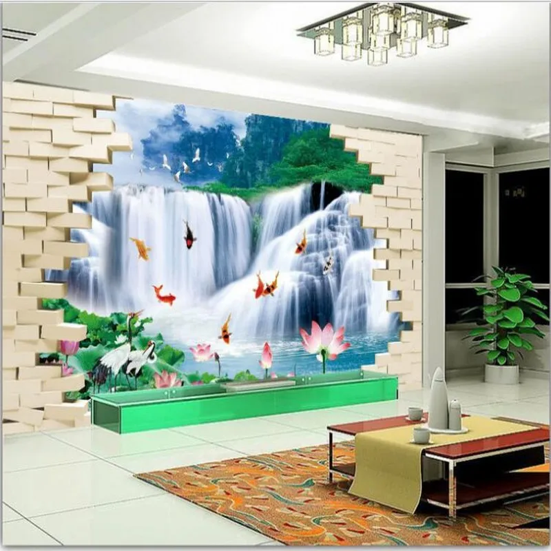 

wellyu Custom large - scale murals waterfall 3D water scenery 3D TV scenery wallpaper non - woven wallpaper papel de parede