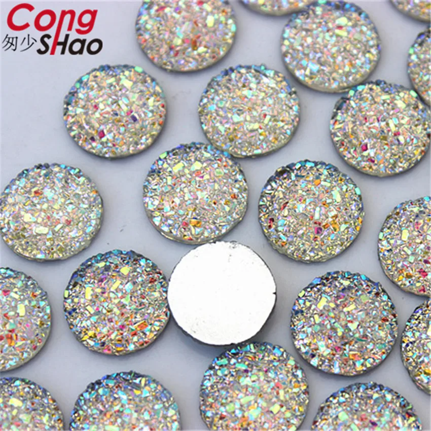 Cong Shao Crystal AB 12mm 80pcs/Bag Flatback Resin Dotted Round Rhinestones Cabochon Gems, Stone DIY For Decoration WC24