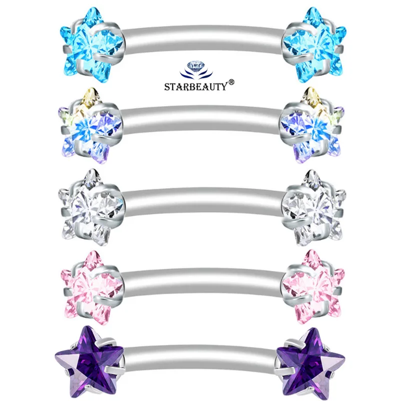 Starbeauty-Bijoux bleus en forme d'étoile, piercing pour les yeux, 147 us, labExamen, ventre, oreille blanche, hélice, 1 pièce, 1.2x8mm, 16g