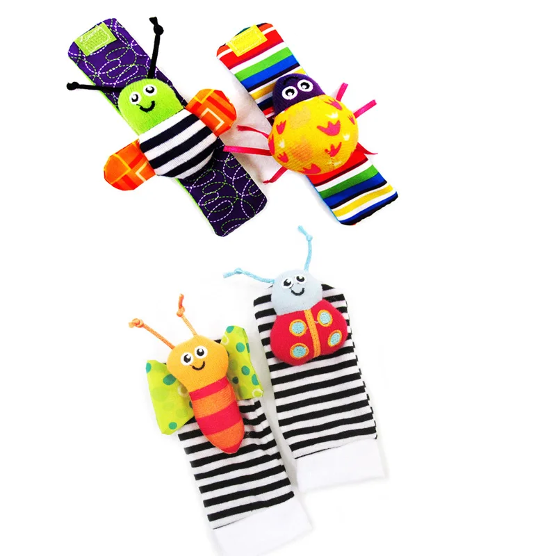 1ペア漫画新生児のおもちゃ12ヶ月ぬいぐるみ動物ガラガラ靴下サウンド手首ラトル幼児のおもちゃ音を行いガラガラ赤ちゃん