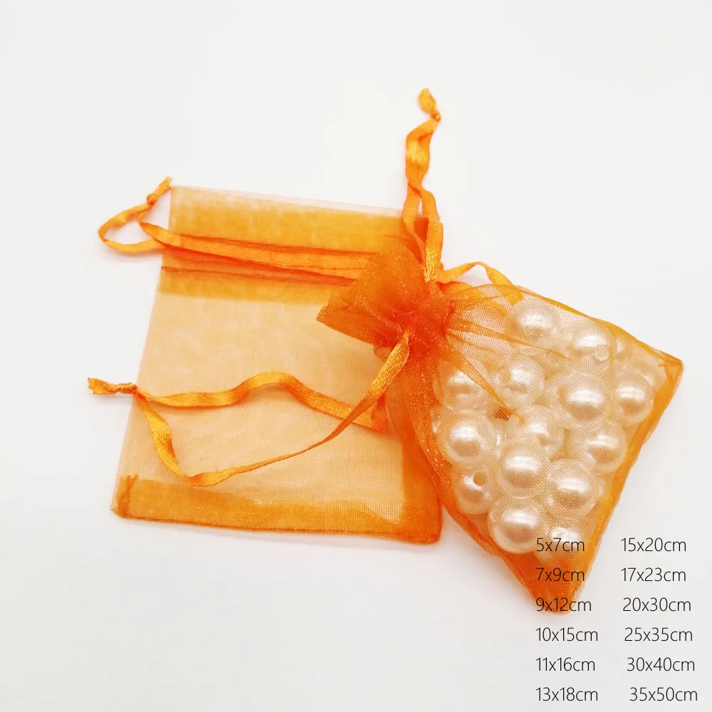 500pcs Orange Organza Bag Drawstring Pouch Bag Jewelry Bags Gifts For Wedding/Christmas/Jewelry Display Packaging Bags Organizer