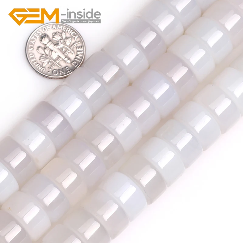 

8X14MM Natural Rondelle White Agat e Spacer Stone Beads DIY Loose smooth Beads For Jewelry Making Bracelets Necklace Strand 15"