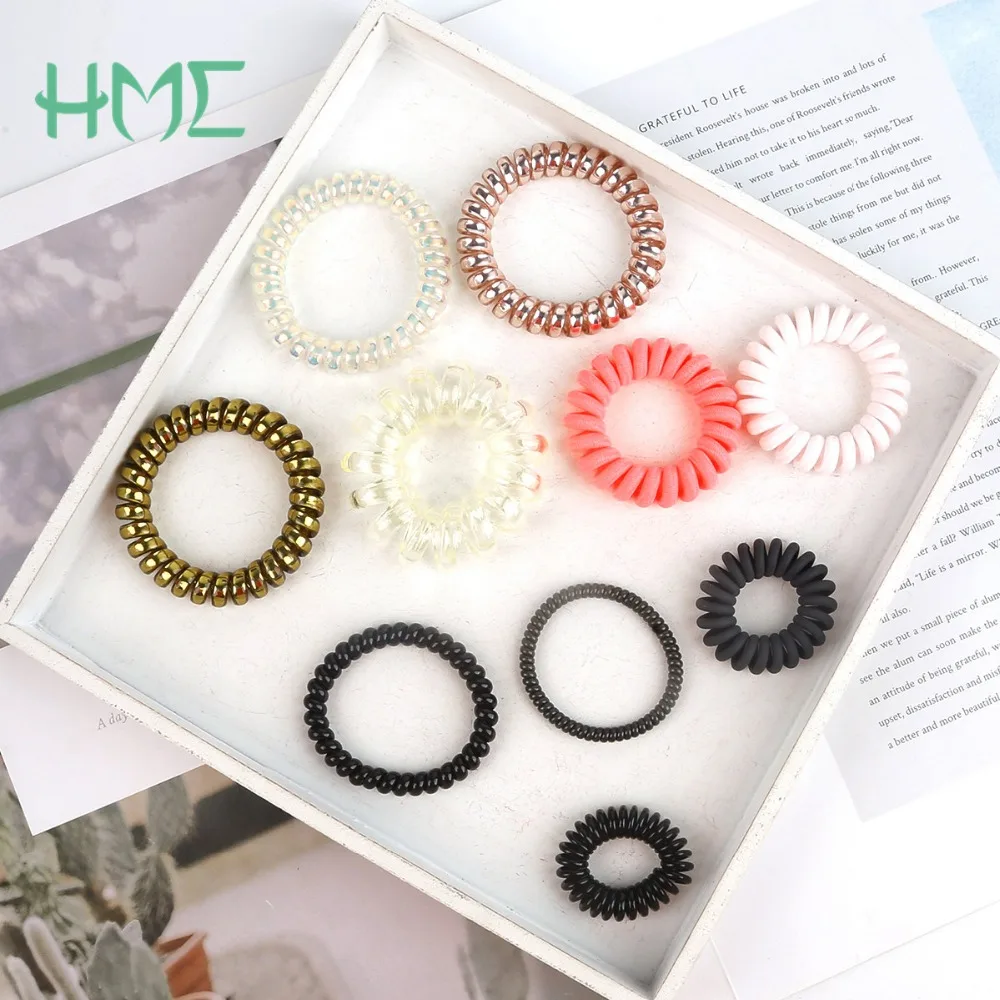 Colorful Plastic Rubber Hair Rope Elastic Hairbands Spiral Coil Telephone Cord Wire Hair Ties Scrunchies Hair Ring For Women