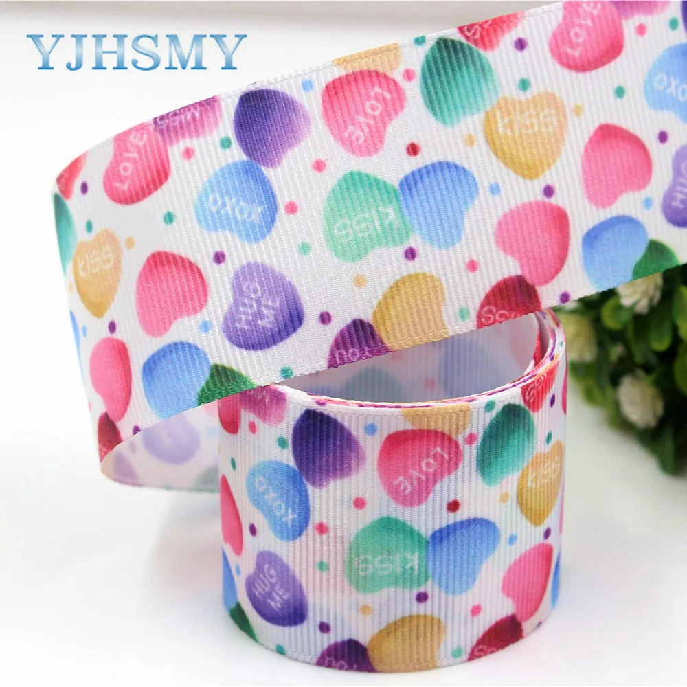 YJHSMY G-18604-332,10 yard 38 mm Love heart Ribbons Thermal transfer Printed grosgrain Wedding Accessories DIY handmade material