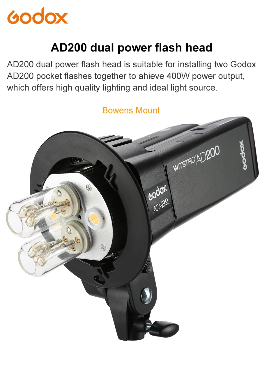 Godox ad200 AD-B2 bowensマウントダブルチューブライトヘッド 