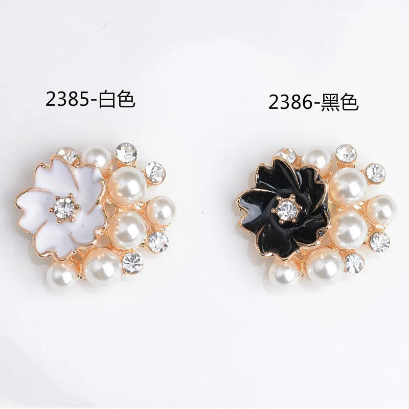 50pcs 19*21mm Gold/silver Color Imitation Pearl Enamel Flower Shape Charm Pendant DIY for Handmade Wedding Jewelry Making