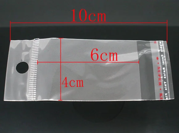 DoreenBeads Plastic Self-Seal Bags Rectangle Transparent W/ Hang Hole Storage Jewelry (Usable Space: 6x4cm) 10cm x4cm, 200 PCs