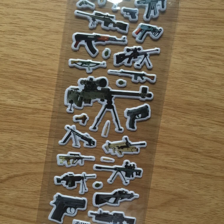 HOT!1PCS world famous gun 3D stickers home wall decor cartoon mini sticker fridge notebook for kids toys GWOLVES