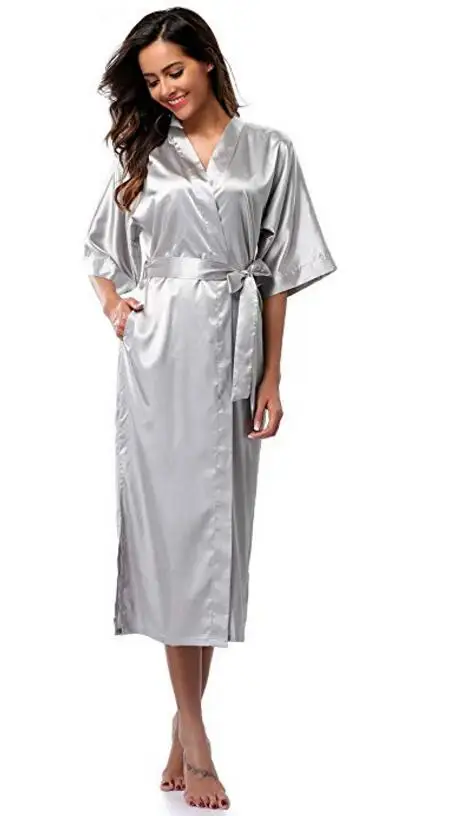 Women Silk Satin Long Wedding Bride Bridesmaid Robe Kimono Robe Feminino Bath Robe Large Size XXXL Peignoir Femme Sexy Bathrobe