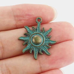 10pcs Antique Bronze Verdigris Patina Sun Charms Pendant for Bracelet Necklace DIY Jewelry Making Findings 28*25mm