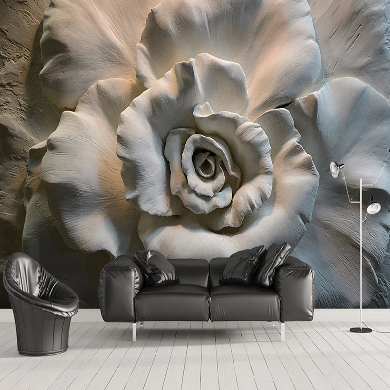 Custom Mural Wall Papers 3D Stereo Relief Rose Flowers Abstract Art Wall Decor Cafe Restaurant Living Room Bedroom Wallpaper 3 D