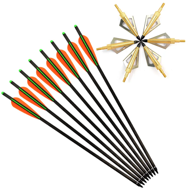 

6X Carbon Crossbow Bolt 16" 18" 20" 22" Moon Nock Insert Screw + 125 Grain Broadhead 3 Blade Archery Hunting Beast Free Shipping