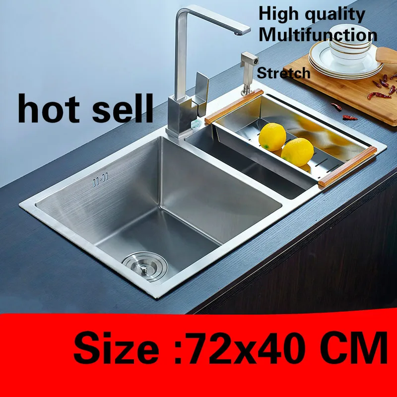 

Free shipping Apartment vogue kitchen manual sink double groove do the dishes food grade 304 stainless steel hot sell 72x40 CM