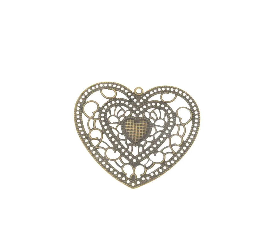 Free shipping 10Pcs Antique Copper/Gold/silver Filigree Heart Wraps Metal Crafts Gift Decoration DIY Findings Connectors 65x58mm
