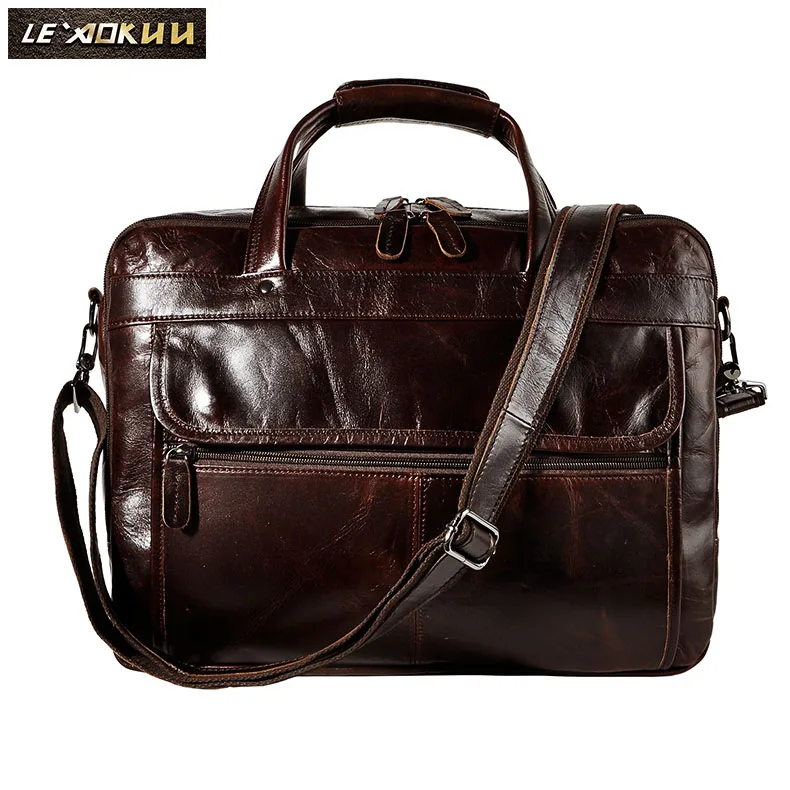 Top Quality Men Real Leather Antique Style Briefcase Business 15.6\